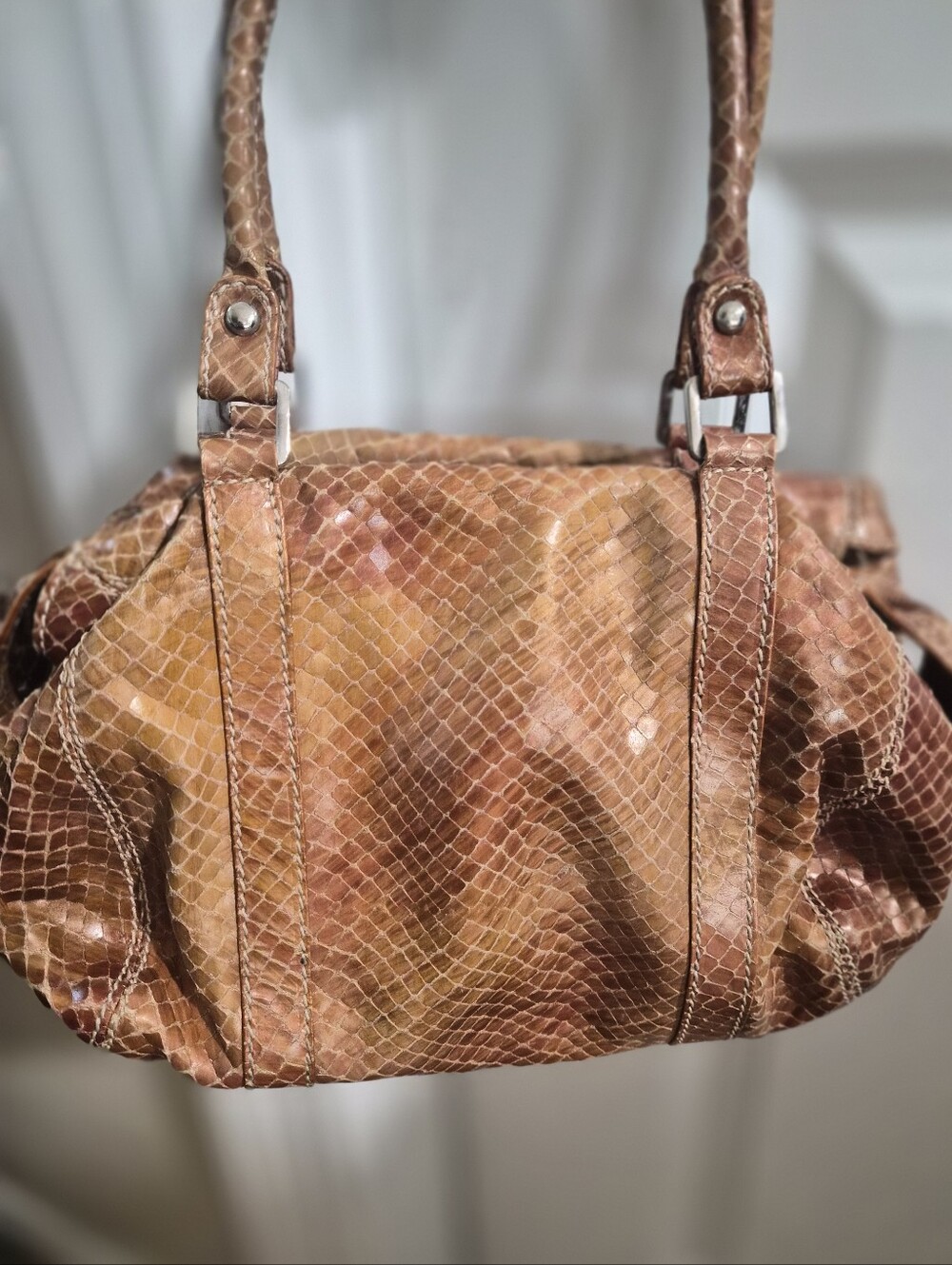 Vintage Francesco Biasia Genuine Python Leather Handbag – Made in Italy Satchel